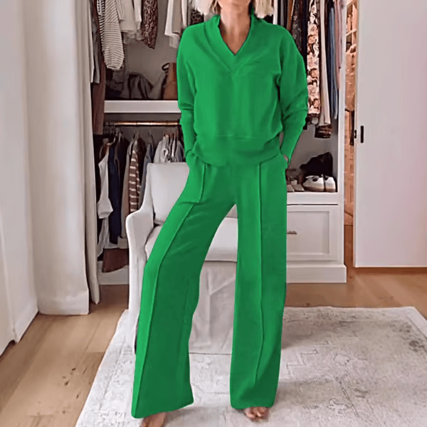 ๐๐Women's Solid Color V-neck Top & Pants Two-piece Set