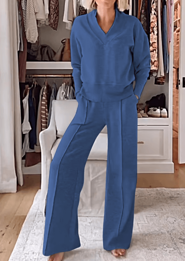 💖💖Women's Solid Color V-neck Top & Pants Two-piece Set